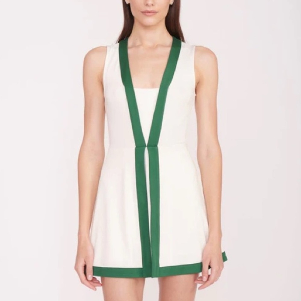 STAUD Green and White Court Mini Dress